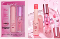 Crazy Girl 2 In 1 Color Changing Lip Balm & Lip Oil Set, Moisturizing Pink Lip Care Duo with Hydrating Gloss Finish, Long-Lasting Nourishing Lip Treatment for Soft, Smooth and Naturally Tinted Lips