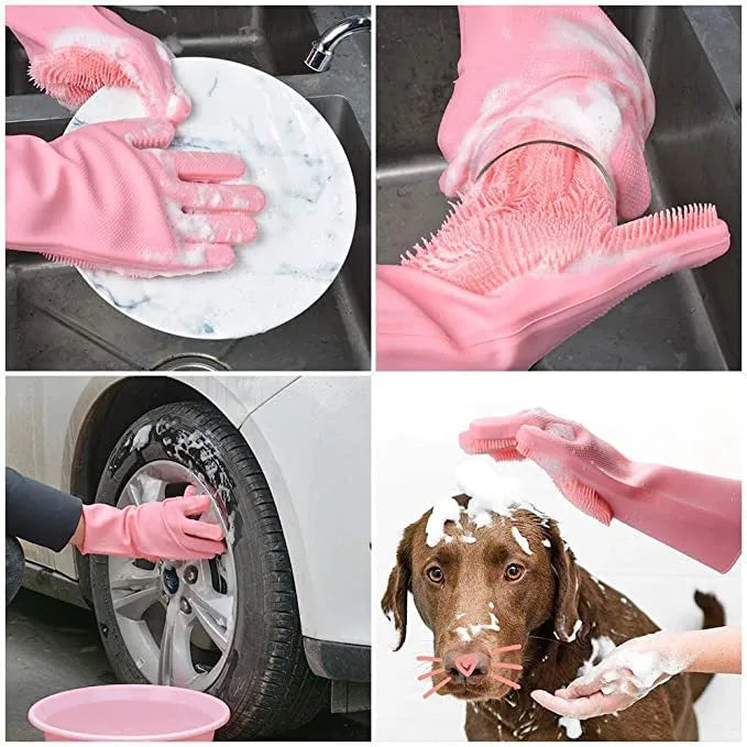 Silicon Washing Gloves High Quality Big Size - Household Accessory Designed For Cleaning And Washing Routine (Random Color)