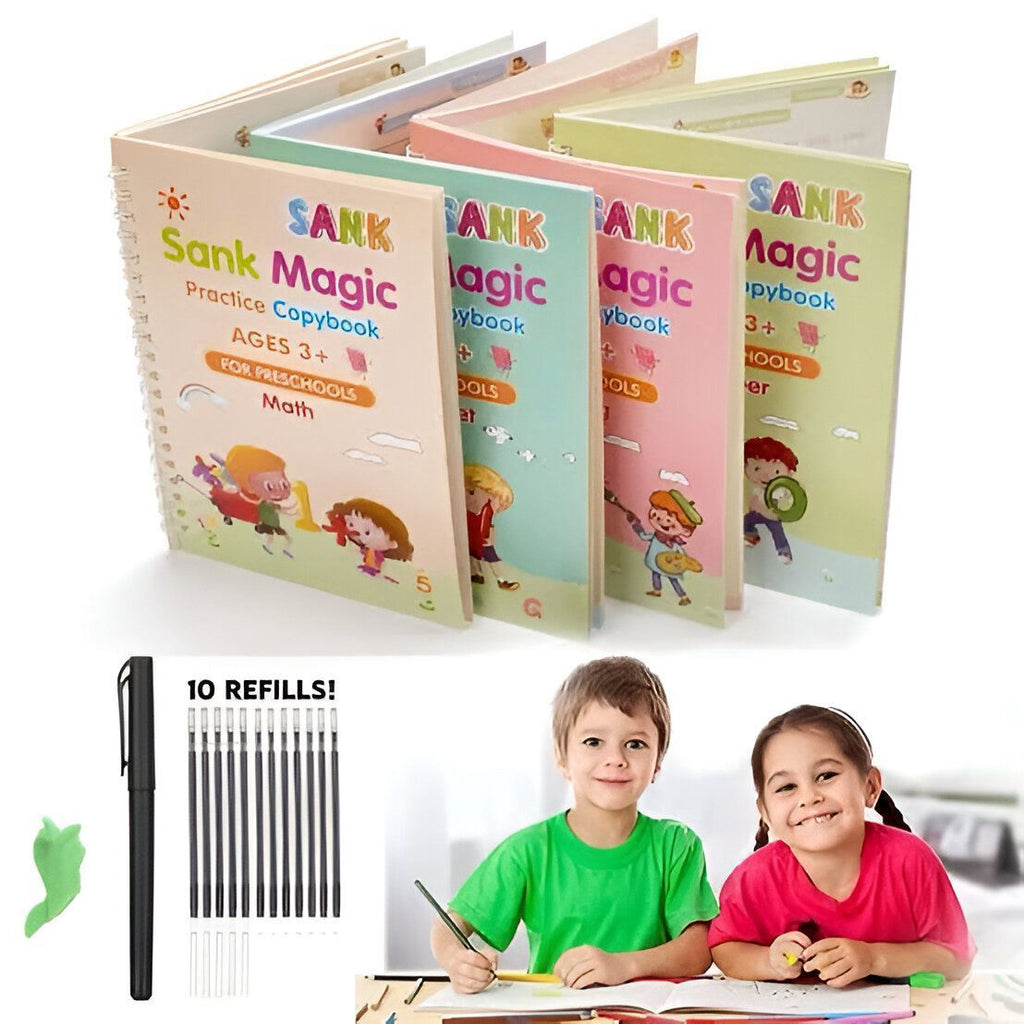 Magic Practice Books for Kids 4 Books Set + 1 Magic Pen + 10 Ink Refills + 1 Gripper