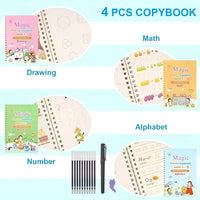 Magic Practice Books for Kids 4 Books Set + 1 Magic Pen + 10 Ink Refills + 1 Gripper